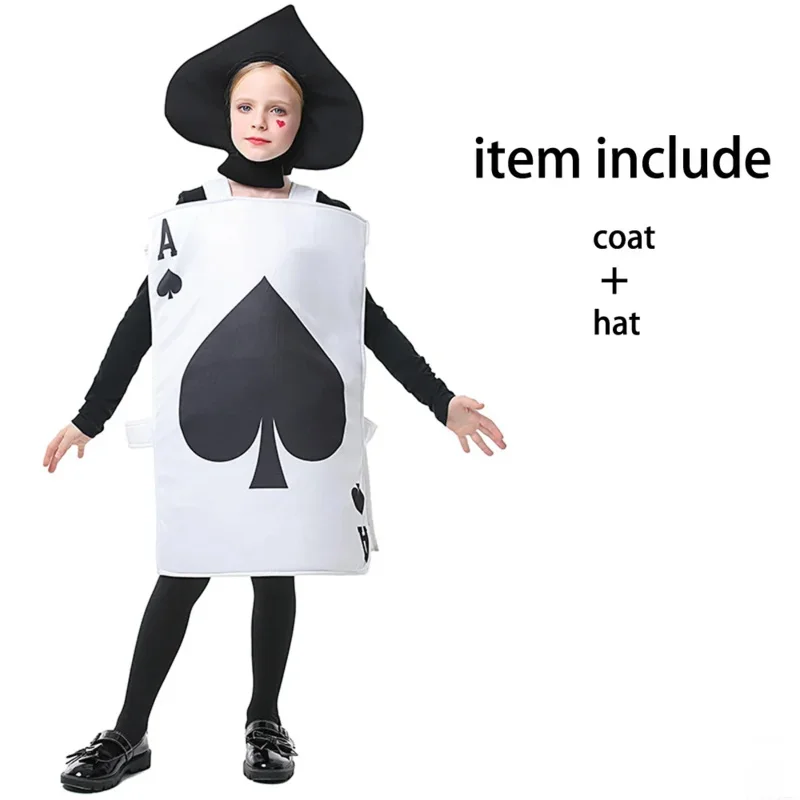 Halloween-Kind-Outfit, Purim, Junge, Mädchen, eine Weste, Hut-Set, Alice im Wunderland, Cosplay, Kostüm für Kinder, Poker, Spaten, Schwarz, ein Kostüm