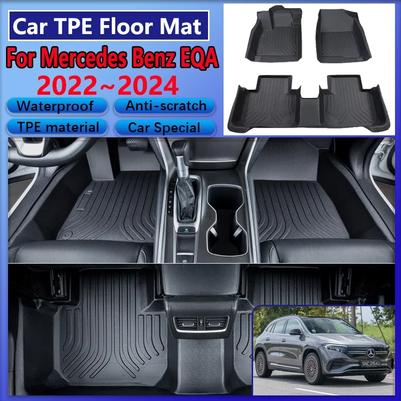 For Mercedes Benz EQA 250 300 350 2022~2024 Car Floor Mats Waterproof Dirt-resistant Mud Carpet LHD Foot Pad Cushion Accessories