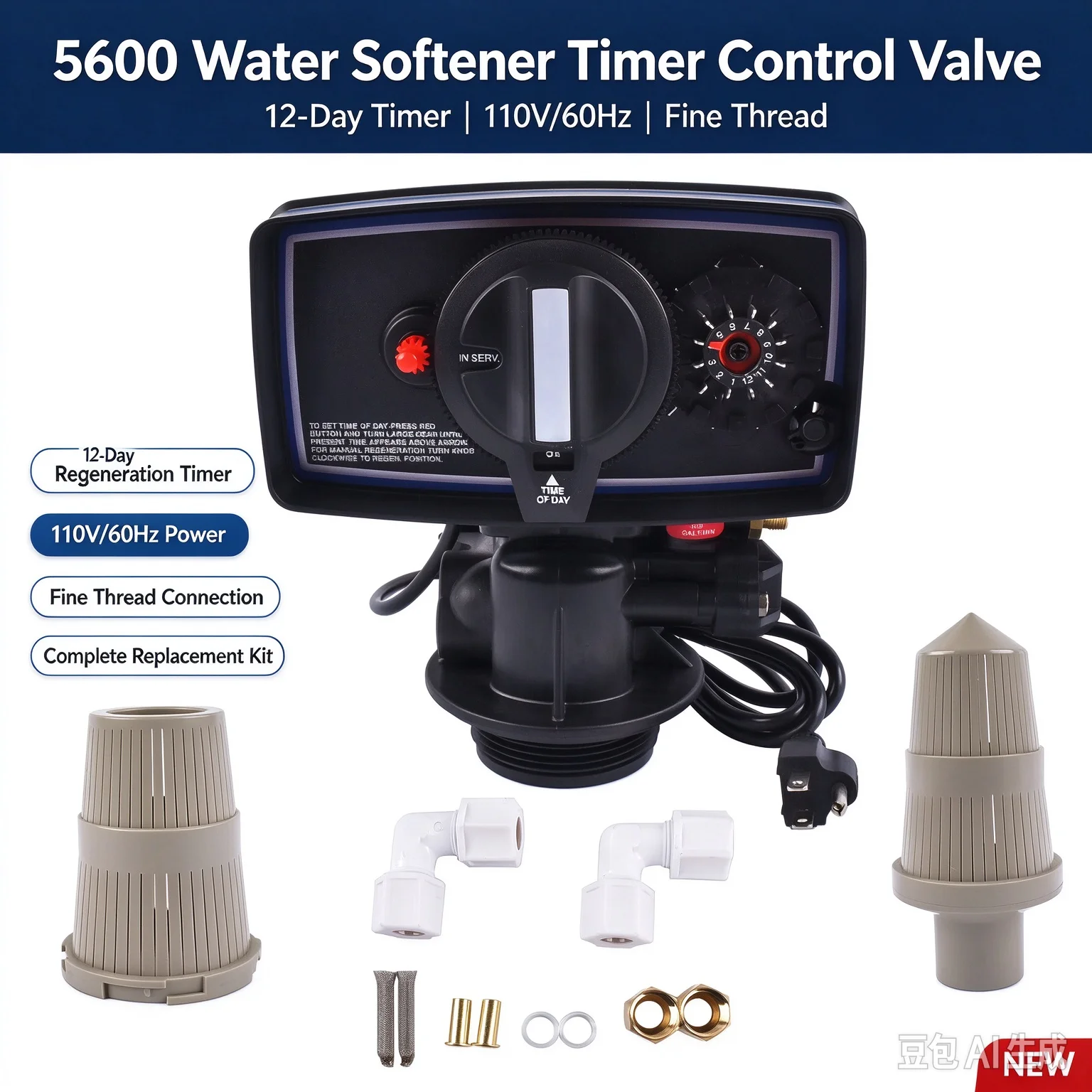 AP03 5600 Water Softener Timer 12-Day Timer Control Valve With fine thread 110 V/60Hz