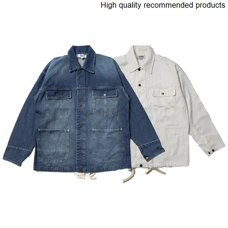

New 2025 Spring and Autumn Loose Drop Shoulder Japanese Workwear Denim Jacket Men's Long Casual Coat