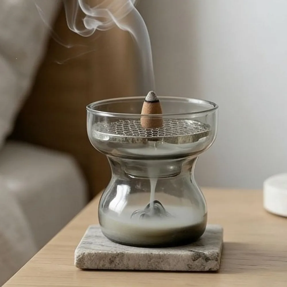High-Temperature Resistant Backflow Incense Burner Anti Dust Glass Aromatherapy Burner Metal Filter Screen Minimalist