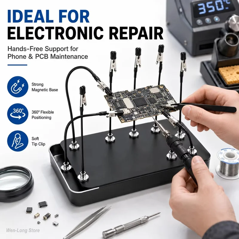 12PCS Magnetic Soldering Helping Hands, Flexible PCB Holder with Alligator Clips & Storage Box for Electronics Repair DIY