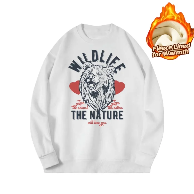 بلوزة بأكمام طويلة ورقبة دائرية من سلسلة طباعة على الطراز الكوري، 100% قطن مع بطانة من الصوف للدفء الإضافي، كاجوال ودافئ #4