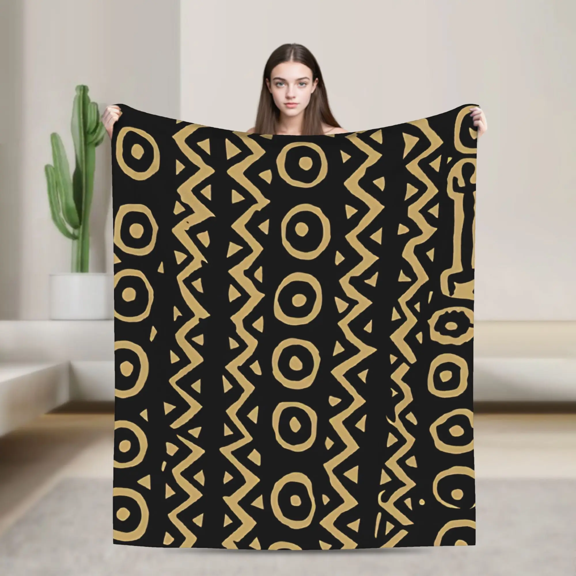 OUT OF AFRICA African Art Black And Gold Blanket Flannel  Soft Throw Blanket for Bedroom Sofa Bedspread