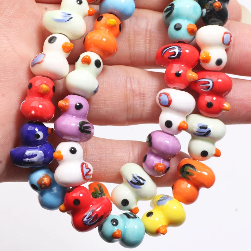 Cute Duck 10pcs Smooth Ceramic Beads for DIY Jewellery Making
