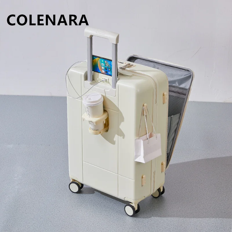 Colenara Usb Oplaadbare Bagage Voor Opening Instap Case Abs + Pc Trolley Case 20 "22" 24 "26" 28Inch Met Wielen Rollende Koffer