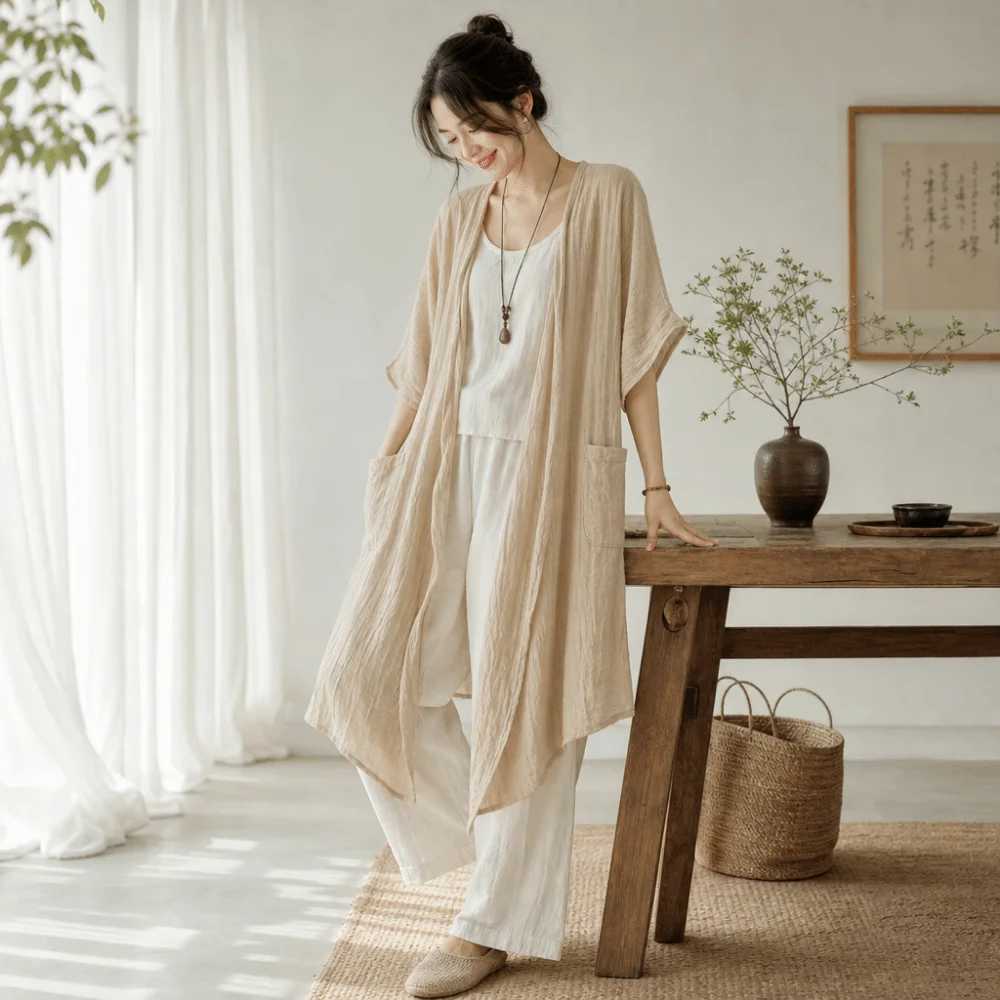 

Lightweight Short Sleeved Linen Cardigan Sunscreen Cover Front Opening Summer Shirt Loose Simple Beach Top Summer Wear