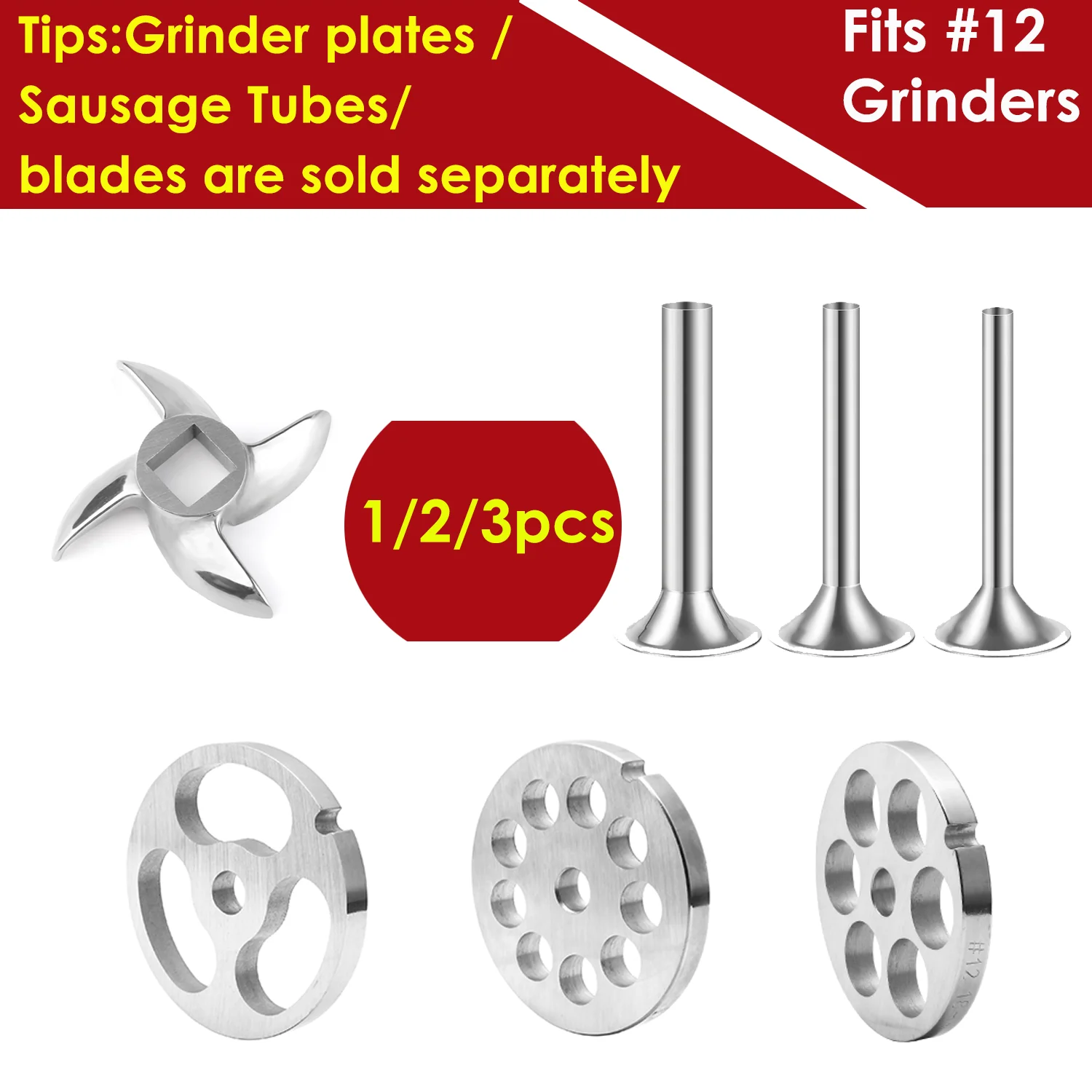 1/2/3pcs Sausage Stuffer Stuffer Tubes for #12 Meat Grinder, Blade & Meat Grinder Plate Discs for #12 Grinders