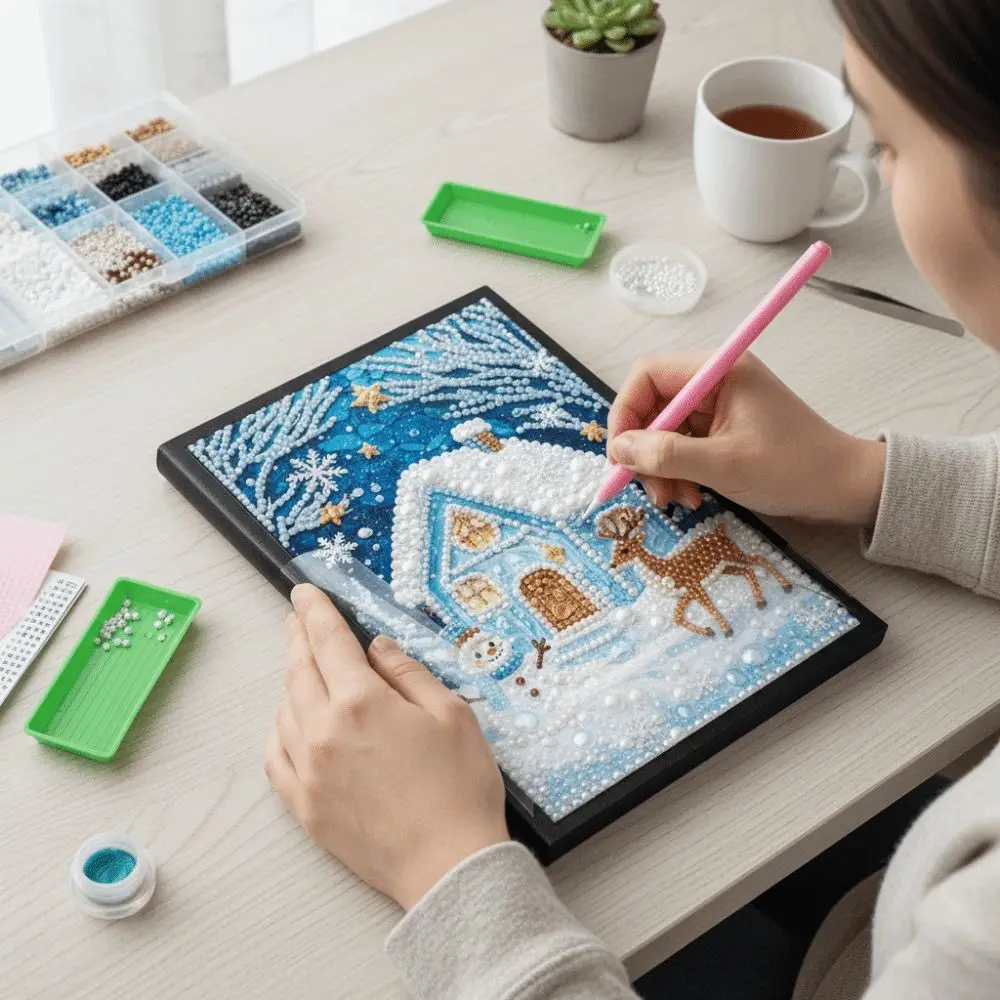 Colorful Finish DIY Pearl and Diamond Notebook Art Handmade Santa Claus Xmas Diamond Painting Diary Kit Snowman 3D Visual Effect