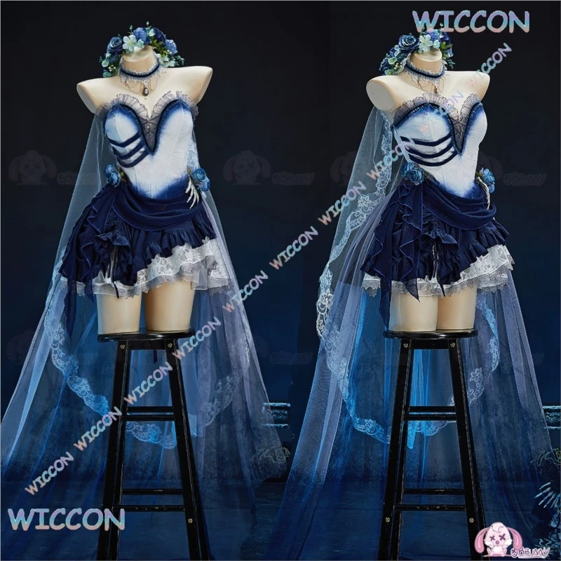 

[PandaRich]Corpse Bride Halloween Cosplay Dress Blue Ombre Gothic Victorian Lace Costume Women Anime Party Formal Gown Christmas