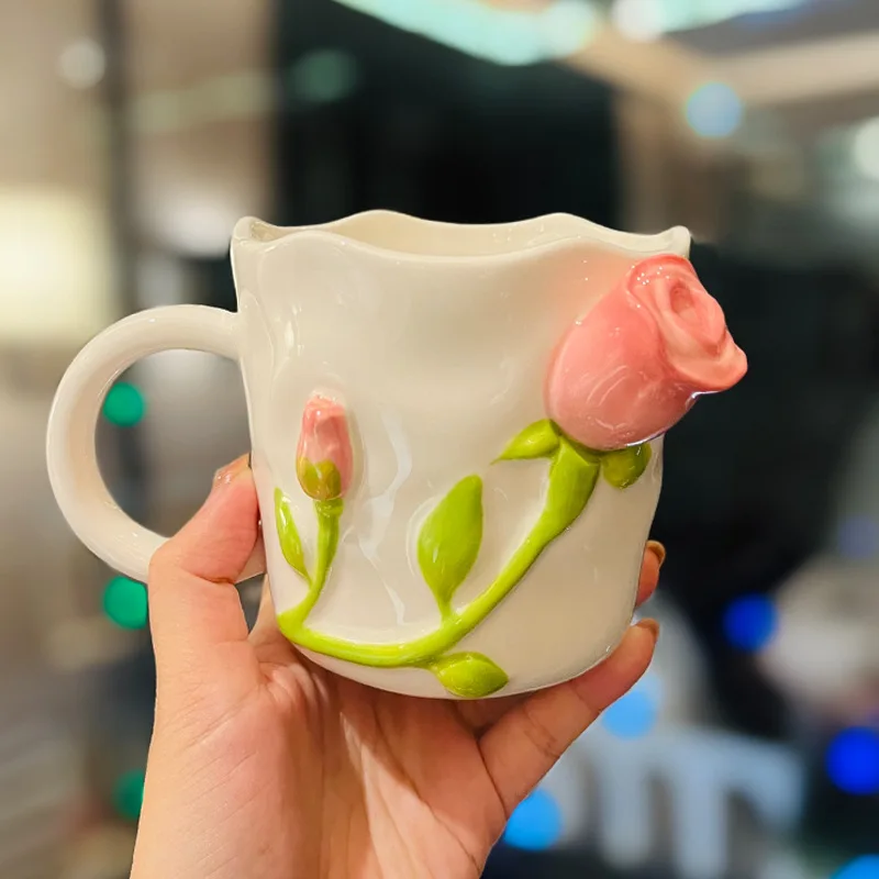Underglaze Color Ceramic Cup Rose Water Coffee Cups Pastoral Style Girl High Appearance Level Household Korean Drinking Mug - Image 4