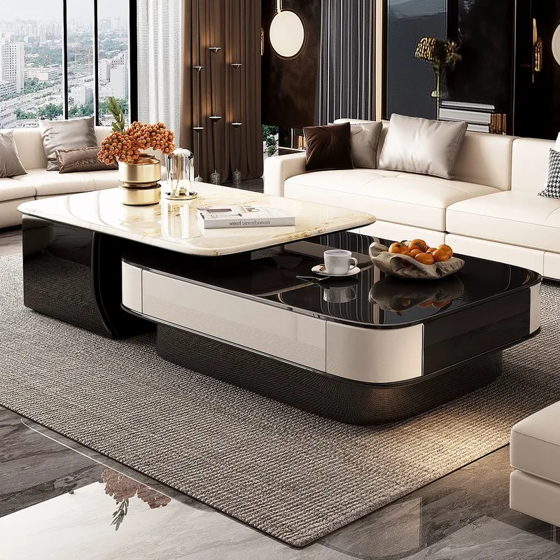 Italian Style Extendable Coffee Table Modern Rectangle Microcrystalline Glass Rock Panel Living Room Tea Table