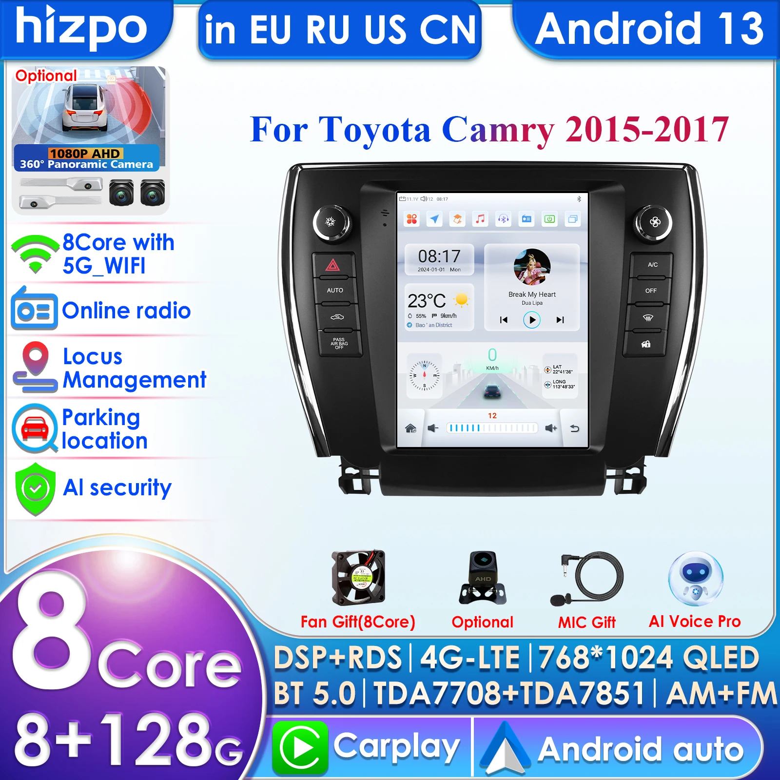 Hizpo 9.7 Tesla Style Android for Toyota Camry US 2015 - 2017 Car Radio Multimedia Video Player GPS Stereo CarPlay 4G Head Unit