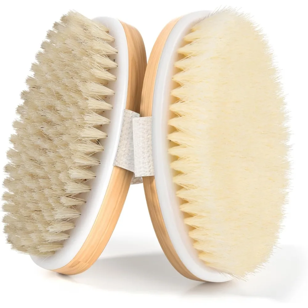 2 Pack Dry Brining Body Brush with Natural Soft Bristles for Exfoliating and Cleansing Shower Brush Set Lymphatic Drainage Massage Improve Blood Circulation Skin Care Bath Brush Body Scrubber Exfoliator for Women Men