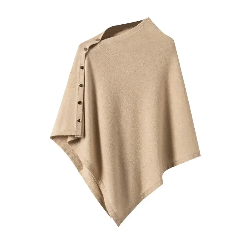 Warm Knitted Plain Color Scarf Thick Single Breasted Wool Shawl Wrap Women Cape Open Side Woven Cardigan Poncho Stole T285