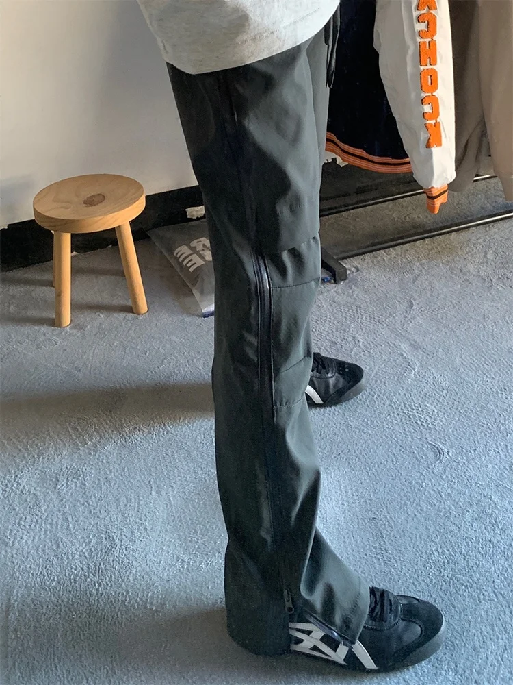 

Мужские летние тонкие брюки-карго с боковыми карманами на молнии, прямые, повседневные, рабочие, прочные, молодежные, модные