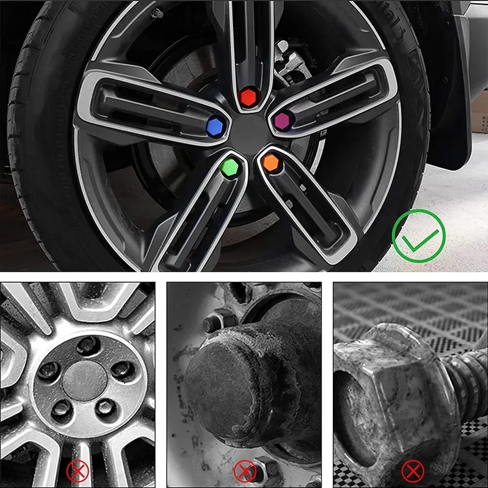 20pcs 5colors Uminous Silicone Car Bolt Caps Wheel Nuts Silicone Covers Practical Hub Screw Cap Protector 17mm 19mm 21mm