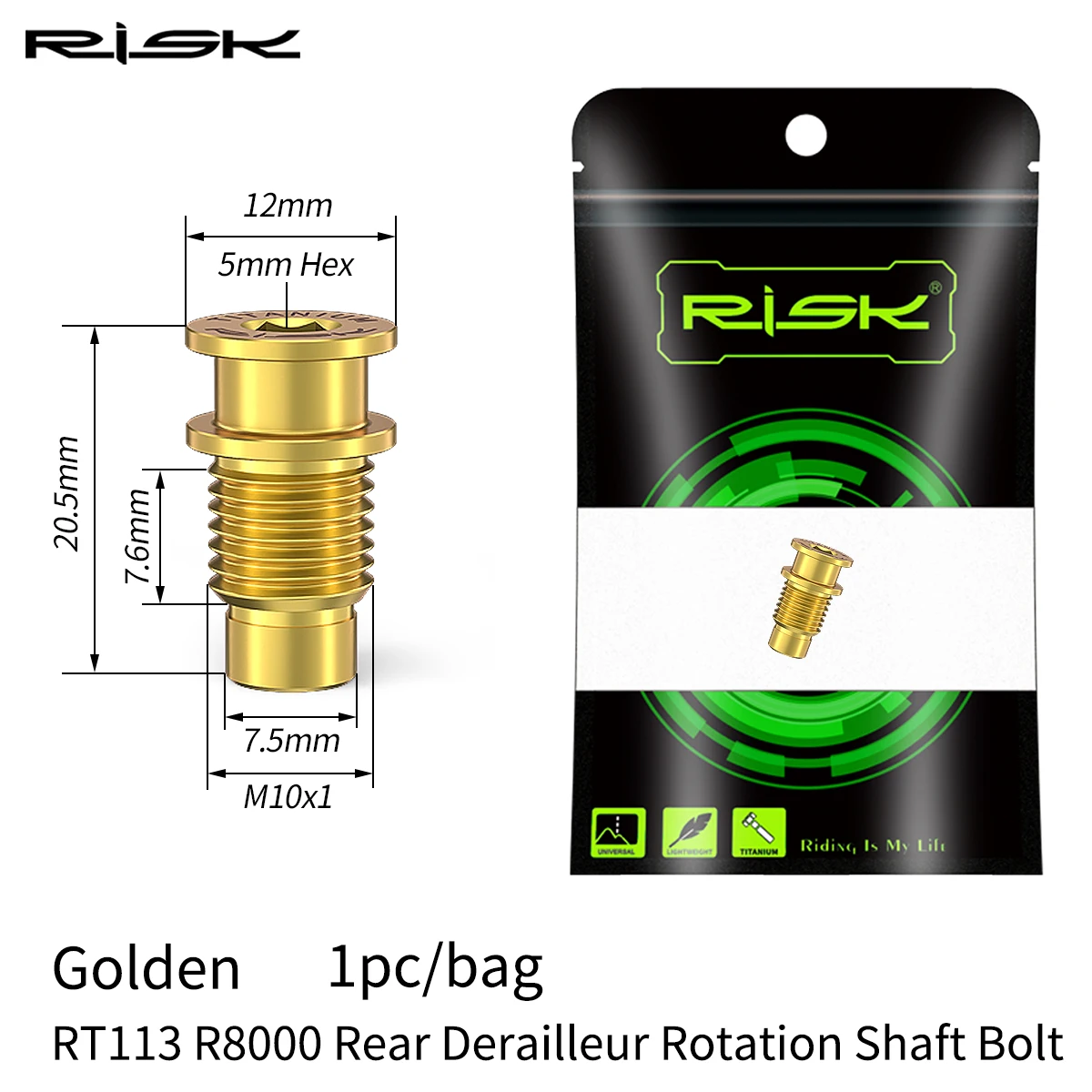 1 Stück RISK Rennrad UT R8000 Schaltwerk Drehwelle Bolzen Titanlegierung Fahrrad Schaltbefestigung Achsschraube M10 x 20,5 mm