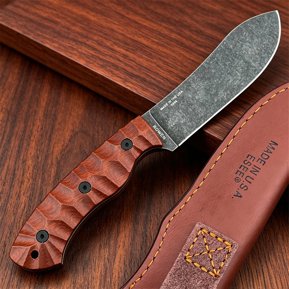 JG5 Nessmuk Fixed Blade Hunting Knife, G10 Handle with Durable Leather Sheath, Multi‑Purpose Outdoor Camping Survival Tool,