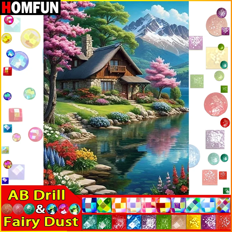 

HOMFUN Фея Пыль AB Полная Алмазная Вышивка Diy 5D Алмазная Картина Вышивка Крестом "Домное Дерево" Полный Дрель Домашний Декор Комнаты