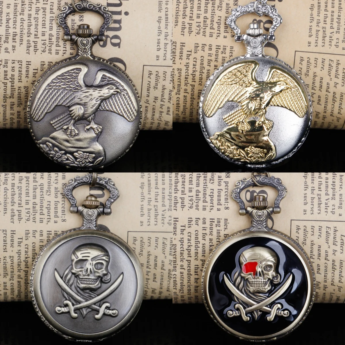 للجنسين ريترو ساعة الجيب قلادة قلادة مع أنماط النسر/الجمجمة للرجال والنساء Relojes De Bolsillo