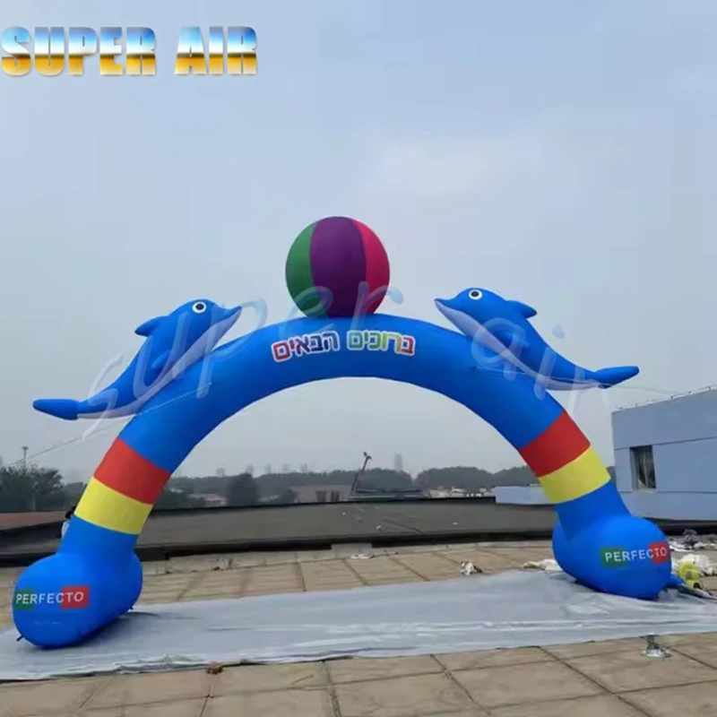 Super Air Außenwerbung Dekoration aufblasbarer Delphinbogen für Aquarien
