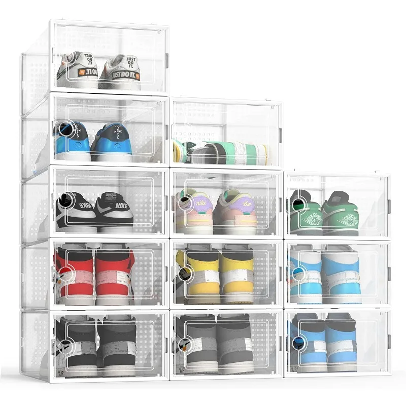 

Large 12 Pack Shoe Storage Organizer Boxes, Shoe Boxes Clear Plastic Stackable, Shoe Organizer for Closet,