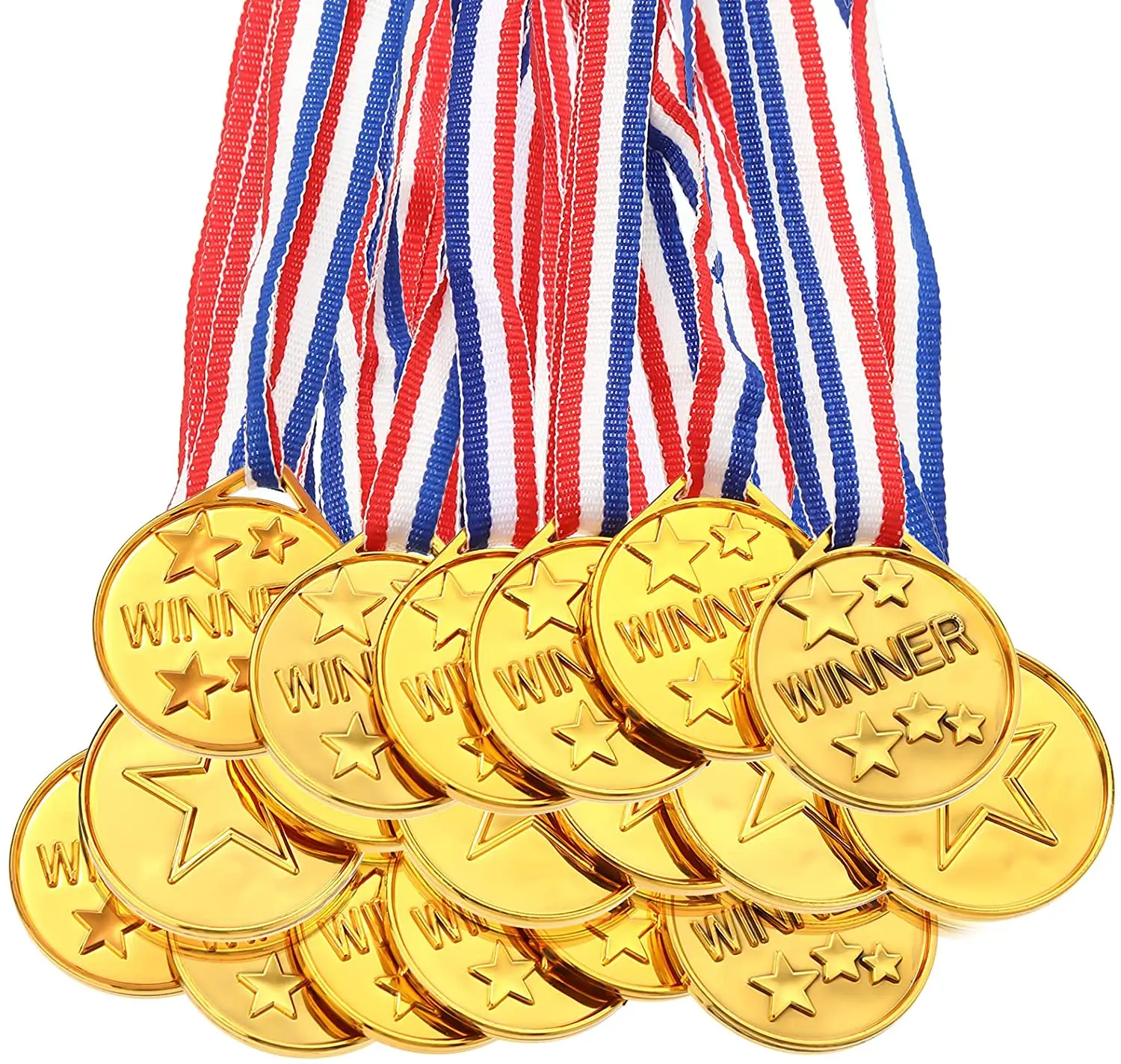 50 Pieces Children's Plastic Gold Plastic Winner Medals Kids Golden Medals for Sports Day Awards Prizes Awards for Students