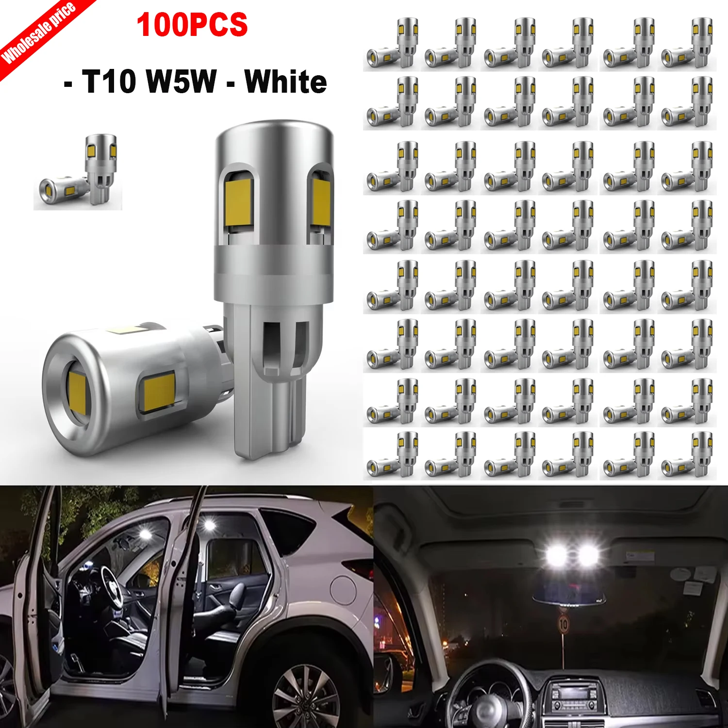 100x W5W T10 194 LED Dome Light Bulbs Plug and Play For Chevrolet Trailblazer Lexus Mazda MX5 CX5 CX7 MPV Drop-in Replacement
