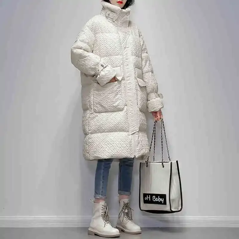 Lamb wool collar Down Coat Women\'s 2025 Winter New Korean Loose 90% White duck down Jacket Windproof Long Warm Snow Parka Female