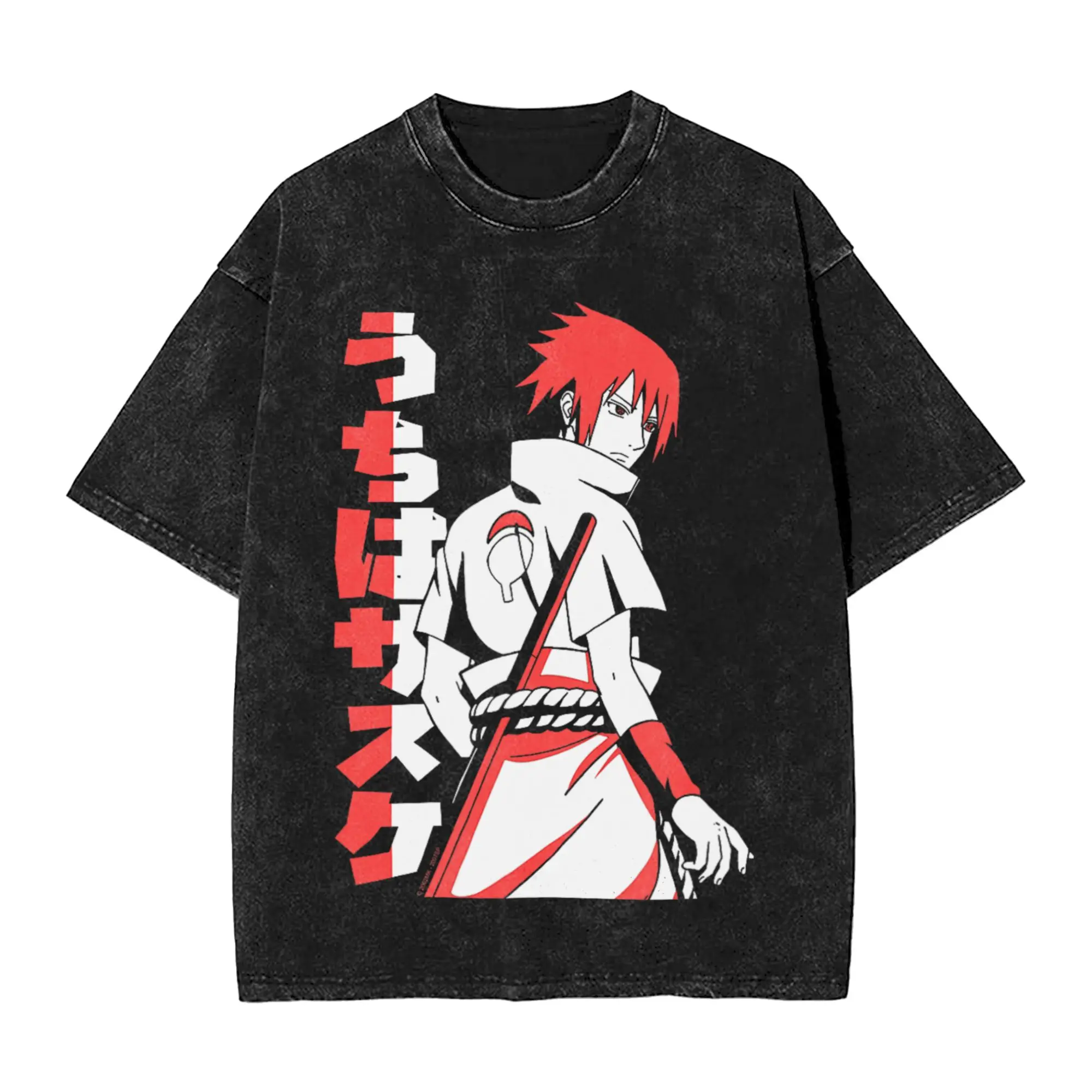 Shippuden Sasuke Uchiha Two Tone Narutoes T Shirts Washed 100% Cotton T-Shirts Retro for Men Women Tops Streetwear Tee Shirt