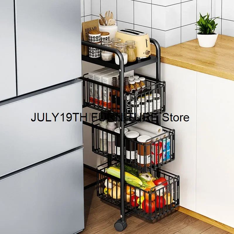 Drawer Type Kitchen Trolleys Wrought Iron Floor Cart Modern Kitchen Furniture Household Gap Storage Rack Melon and Fruit Rack