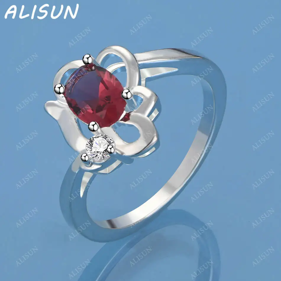 

ALISUN 925 Sterling Silver Red Zircon Romantic Ring For Women Fashion Jewelry Vintage Grace Charm Noble Party Birthday Gifts
