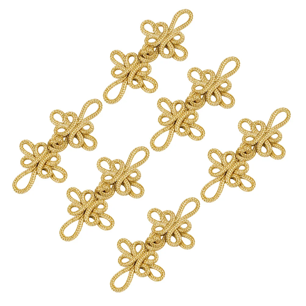 

6 Pairs Retro Buckle Sewing Fasteners Chinese Knot Buttons Cheongsam Closures Clothing Accessory Golden Color Durable Breathable