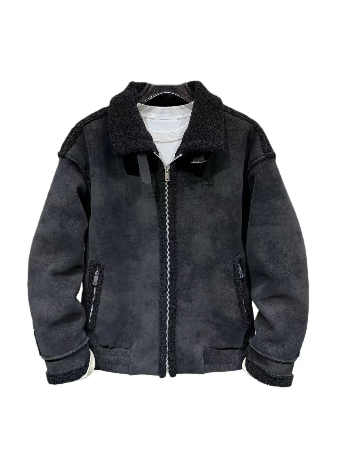 

Men's Winter Faux Fur Collar Jaet Motorcycle Sle Thiened Floing Inner Warm Faionable Casual Zipper Decoration Polye...