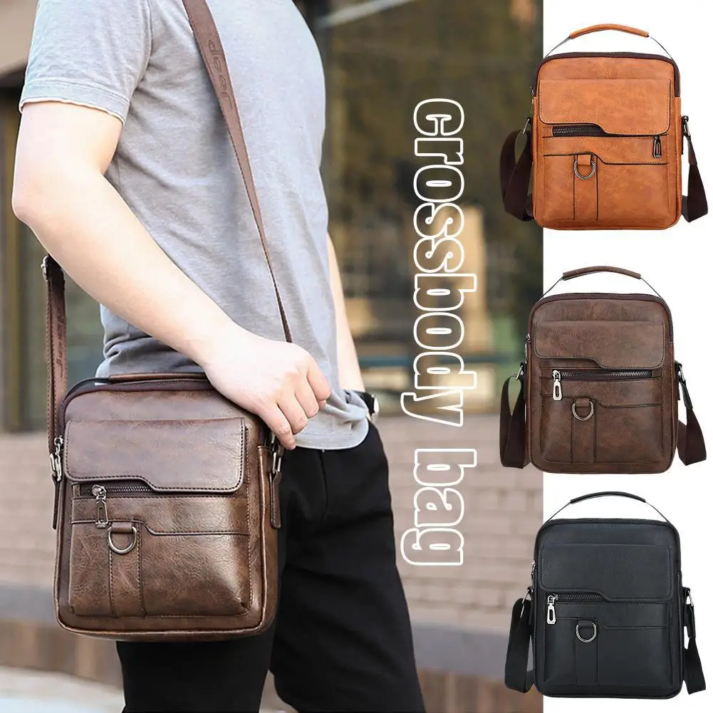   Bolsa de ombro masculina para ipad de 9.7 polegadas, bolsa crossbody de couro pu com aba de negócios, bolsa mensageiro sólida masculina, bolsa de viagem