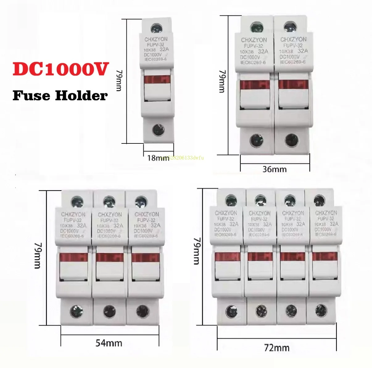 Solar PV DC Fuse Holder 1P 2P 3P 4P DC1000V 10x38mm Light DIN Rail Mount Photovoltaic System Fuse Base 1-32A Cable Sleeves
