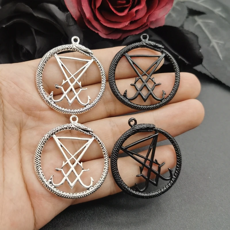 4pcs 35*37mm Lucifer Sigil Pendants, Ouroboros Pendant, Satan Charm, Satanic,Lucifer Devil Symbol,DIY Charms For Jewelry Making