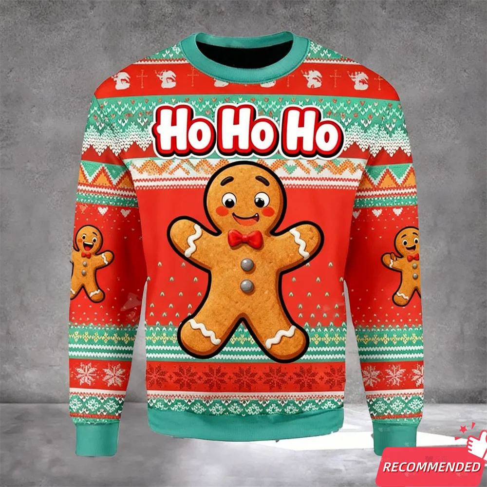 HOHOHO الزنجبيل رجل الرجال الجرافيك بلوزات مضحك القبيح عيد الميلاد سترة Harajuku موضة الكرتون البلوز البلوزات البلوفرات #1