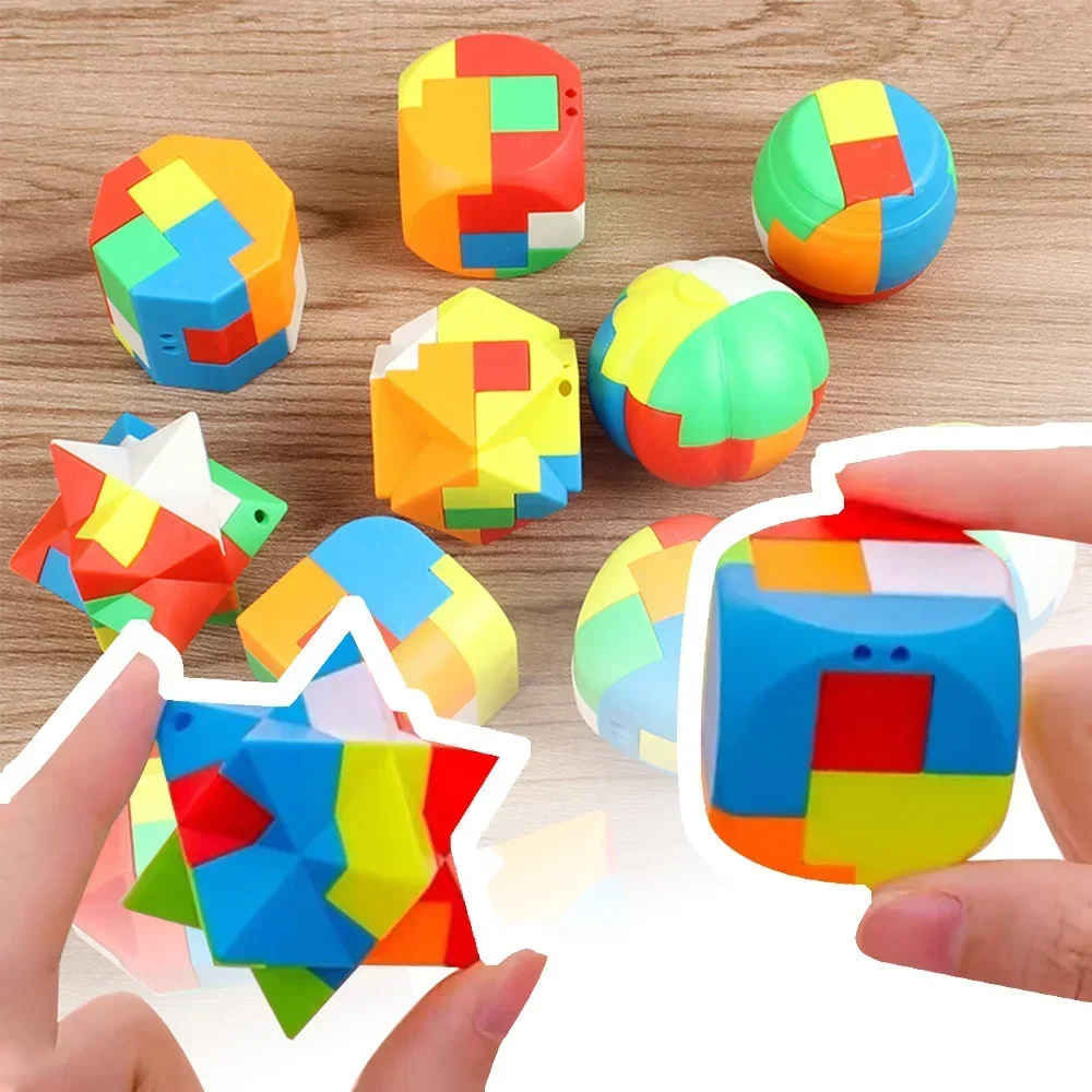 12PCS 3D Puzzle Luban Lock Keychain Brain Game Magic Mini Cube Adult Stress Resistant Intelligence Children's Puzzle Toy