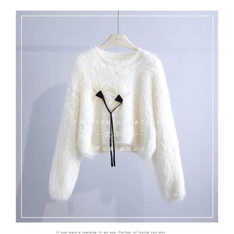 

Retro and Fashionable Imitation Mink Sweater for Women in Autumn Winter New Loose Outerwear Soft and Glutinous Sweater Short Top