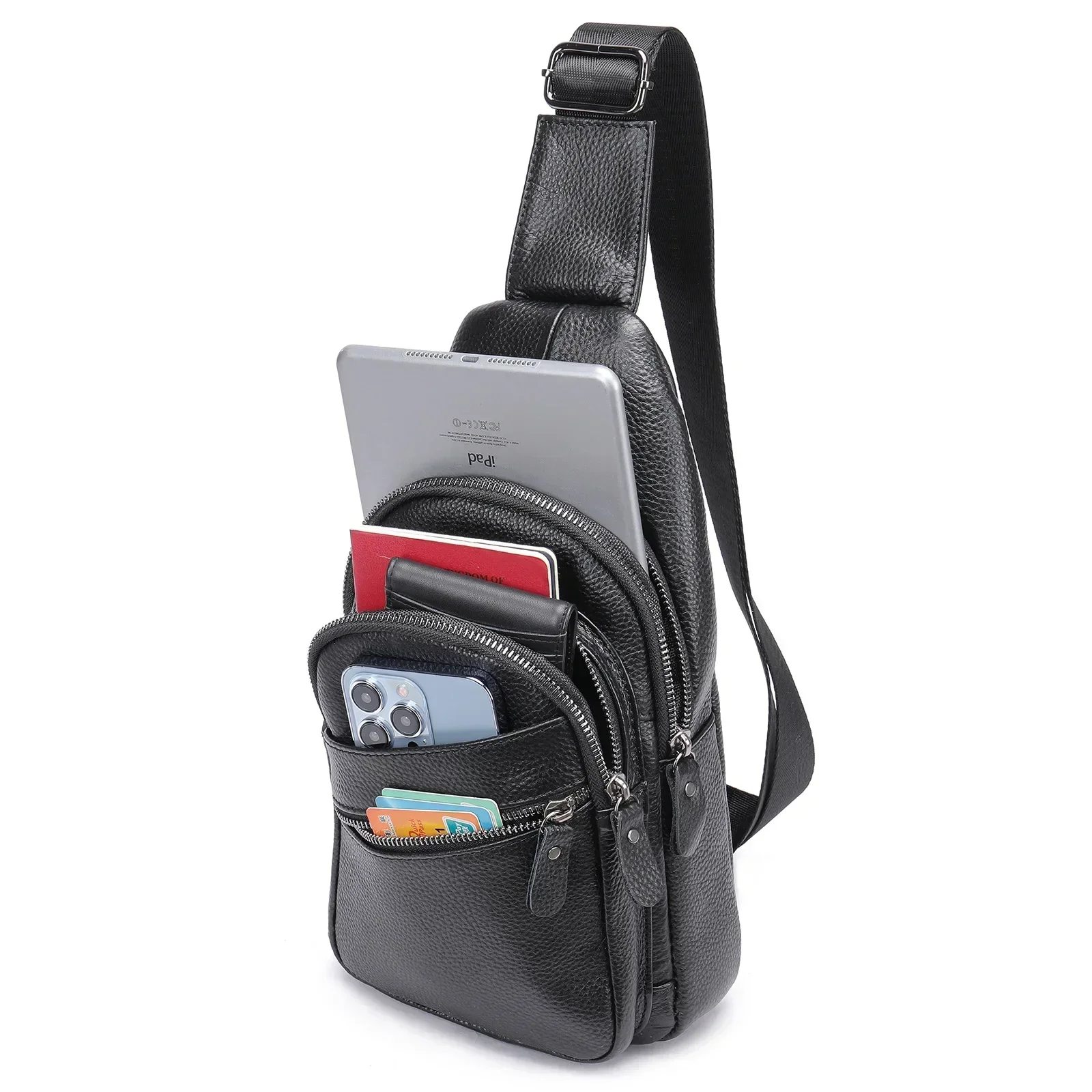 Bolsa masculina bolsa 100% couro de vaca bolsa de ombro moda mensageiro bolsa crossbody bolsa de peito para homens bolsa de luxo preta