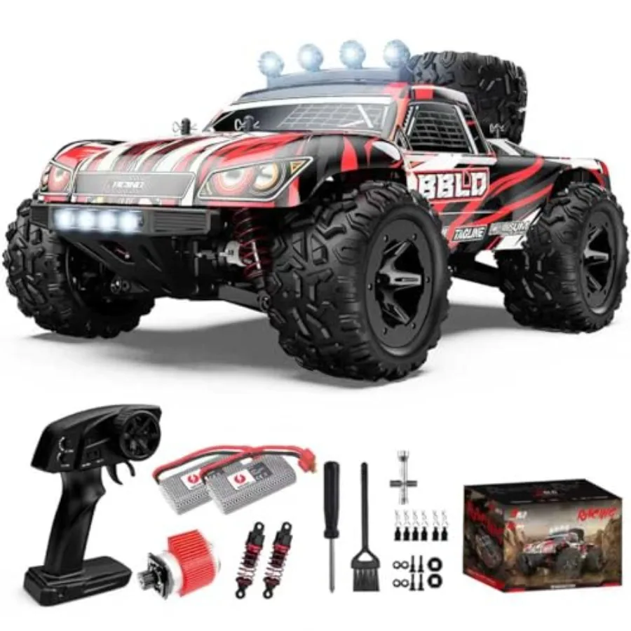 

Радиоуправляемая машинка Monster Truck 4WD, водонепроницаемая (IPX4), масштаб 1:18, скорость 25 миль/ч, для взрослых, для бездорожья, 2 батареи, 50 минут работы, красная.
