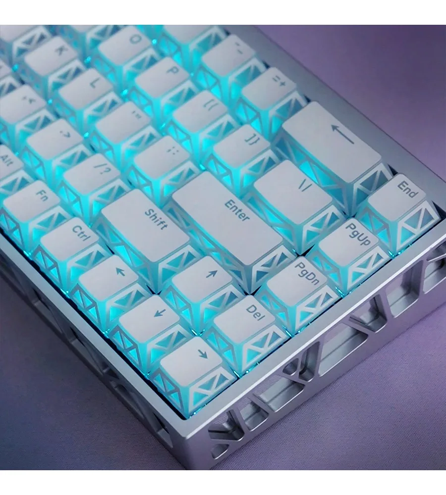 White Royal Light Keycap Folding Hollow Transparent Light Engraving Customized Keyboard PC + PBT Two-color Original EV63