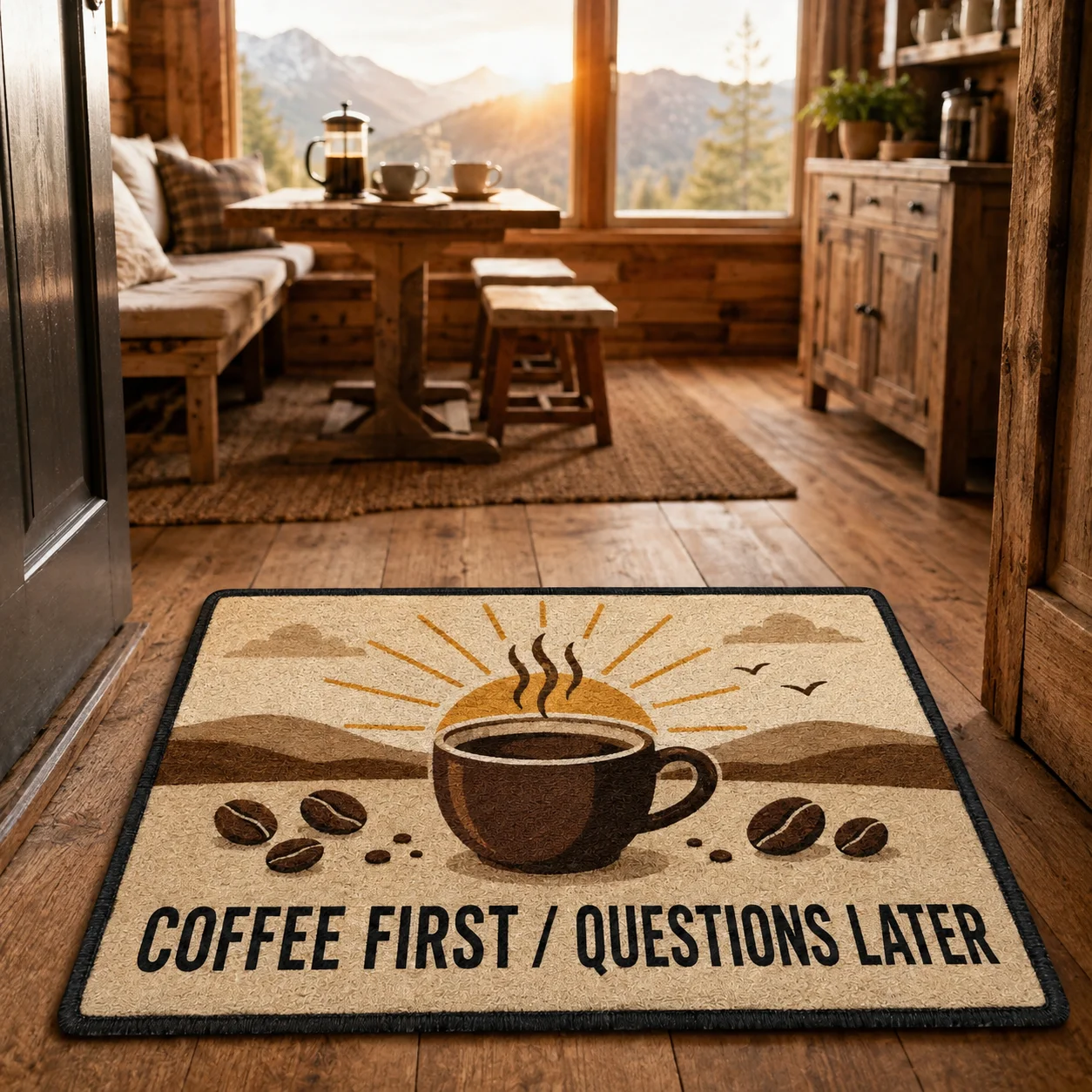 Customized Welcome Mat Funny Coffee First Questions Later Kitchen Rug Entrance Mat for Cafe Bar Home Door Decor Absorbent Mats