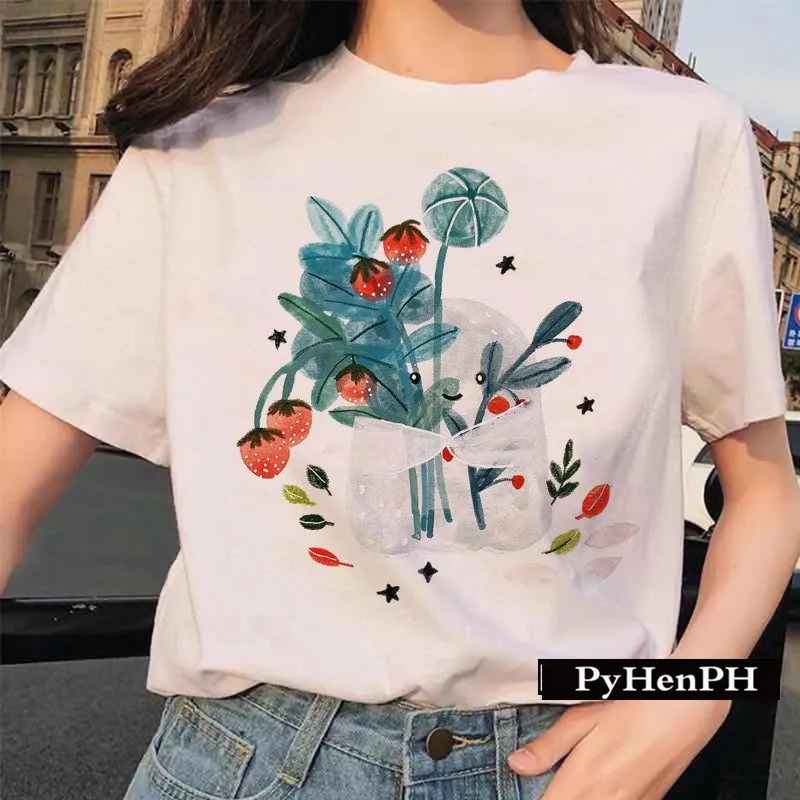 Whale T Shirt Women Summer Women's Harajuku Watercolor Whale Print Women's T-shirt White Short Sleeve Harajuku