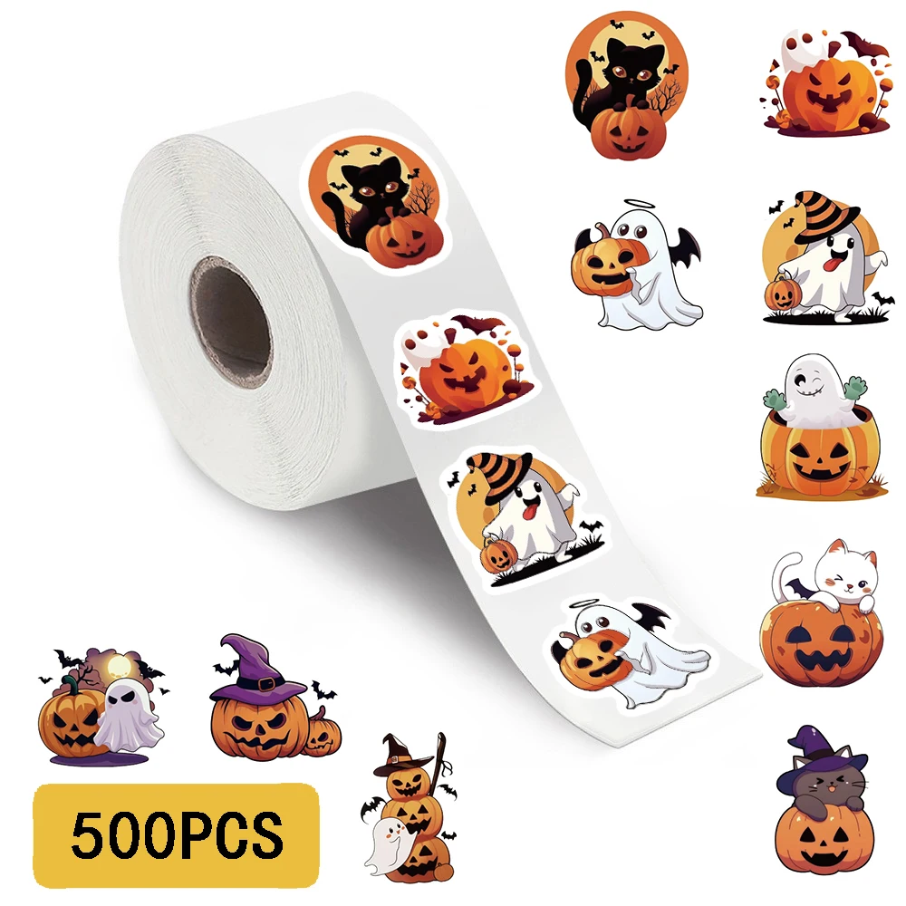 500PCS Halloween Roll Stickers Laptop Luggage Mobile Personalized Colorful Skateboard Living Room Harajuku Decoration Sticker image 6