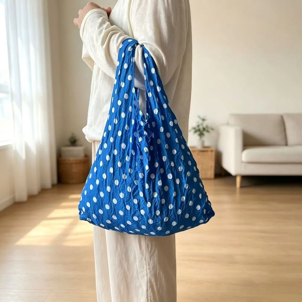 Large Capacity Stretch Shopping Bag Bubble Pleated Polka Dot Reusable Grocery Bag Magic Stretch 1PC Elastic Handbag Storage Use