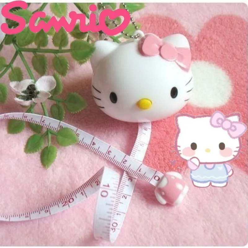 Kawaii Sanrio Cartoon Hello Kitty Automatic Telescopic Tape Measure Cute Meter Ruler Pendant Soft Measuring Tape for Girls Gifts