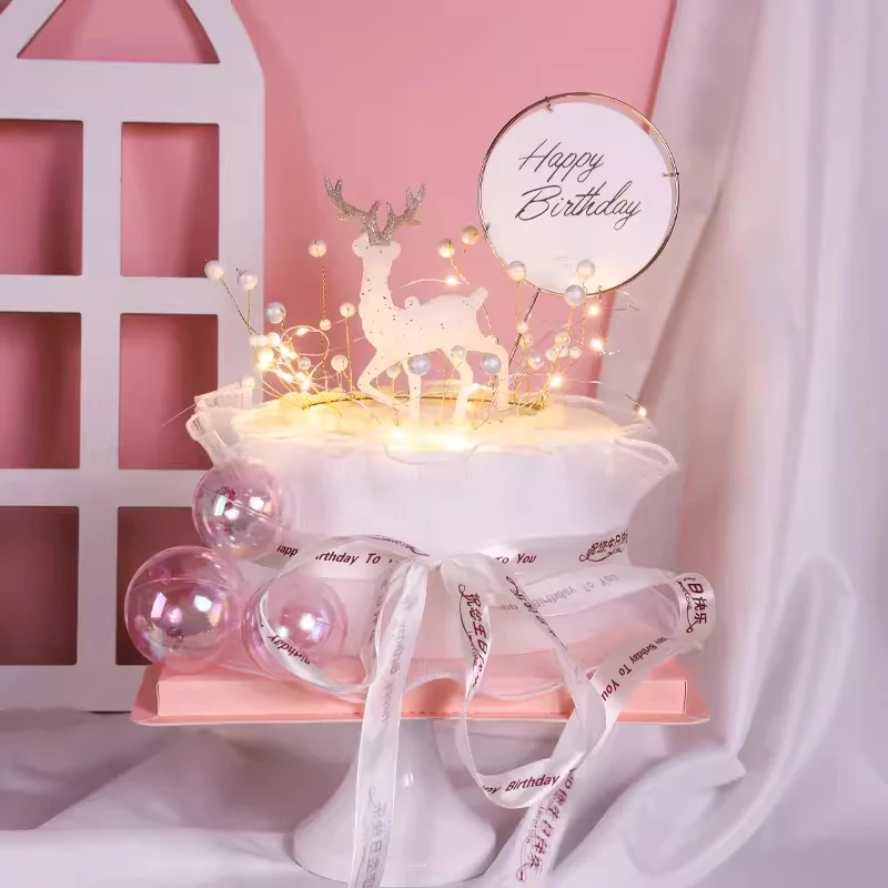 Crystal Deer Cake Decoration Elk Internet Celebrity Baking Goddess Birthday Decoration Christmas Dessert Table Scene